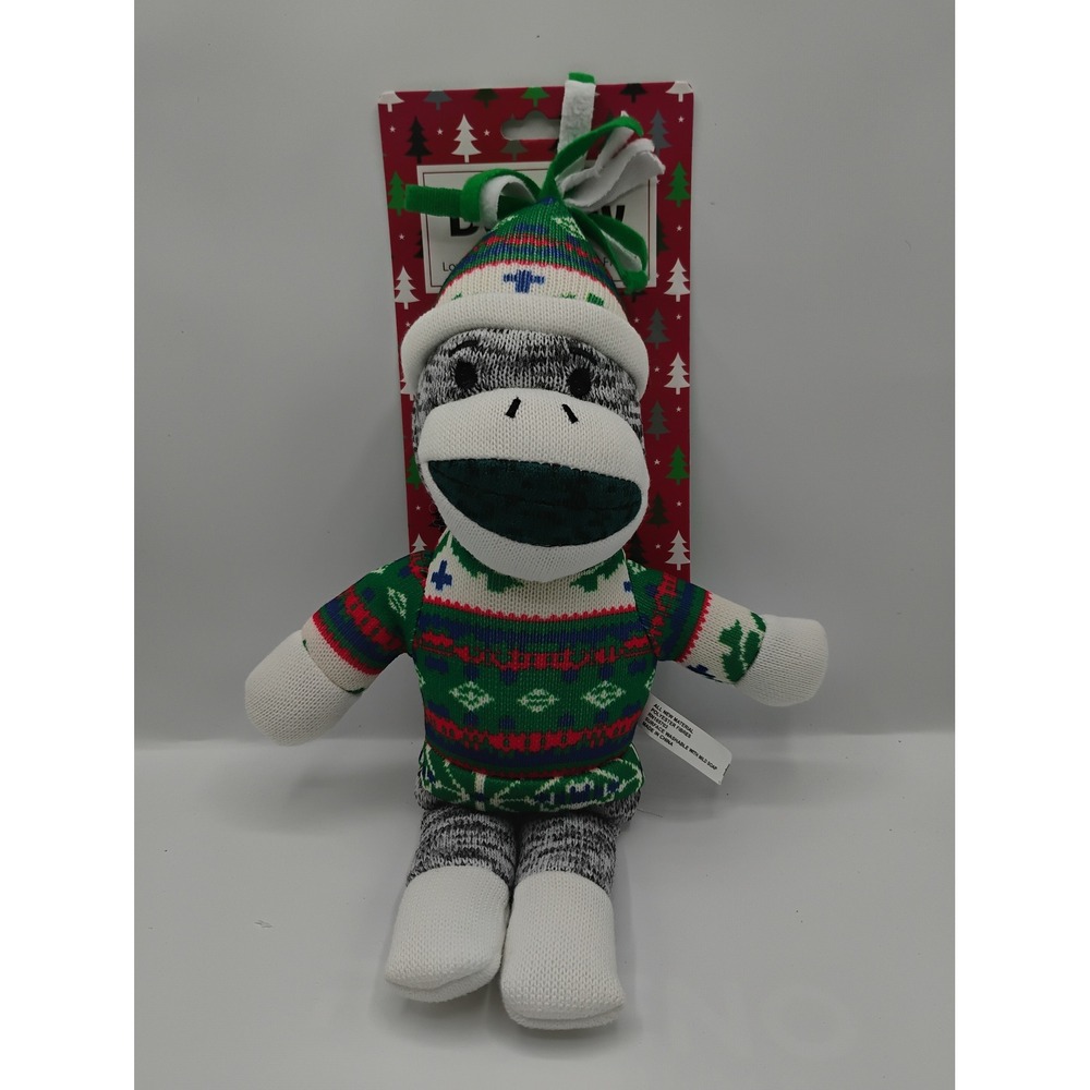 Unbranded Sock Monkey Dog Toy Pet Medium Green New Christmas Holiday Plush